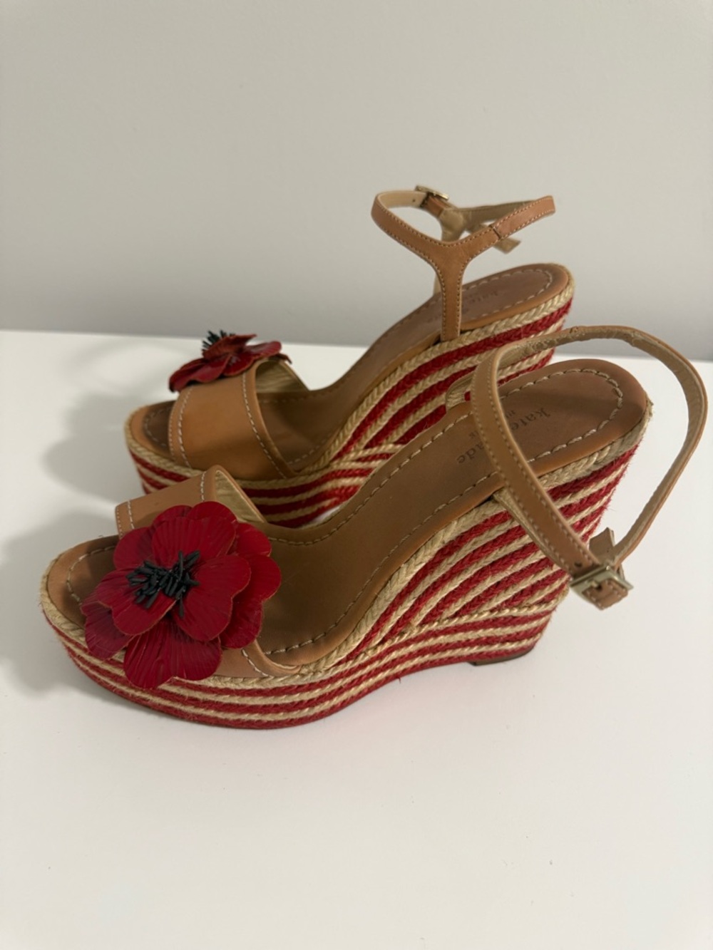 kate spade Tan Wedge Sandals with Red Floral Accents - Picture 4 of 6